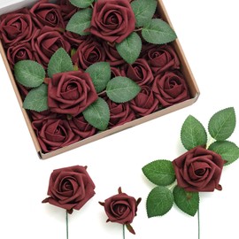 Ling's moment Artificial Flowers Burgundy Rose Buds and Small Roses w/Stem for DIY Wedding Bouquets Centerpieces Arrangements Party Baby Shower Home Decorations
