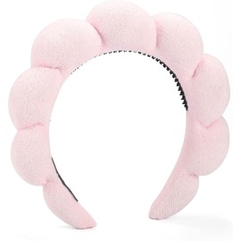 Skin Care Headband for Washing Face,Non-slip Face Wash Headband Sponge Terry Towel Cloth Fabric Bubble Makeup Skincare Headbands for Women Makeup Removal Spa Shower Hair Accessories (Pink, One Size)