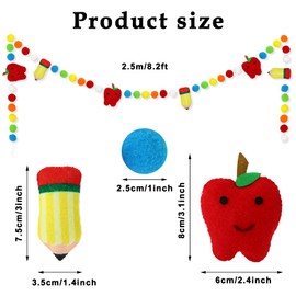 AnyDesign 8.2 Feet Back to School Felt Banner Cute 3D Apples Pencil Garland Colorful Pompom Hanging Banner Welcome Back to School Bunting Garland for First Day of School Classroom Decorations