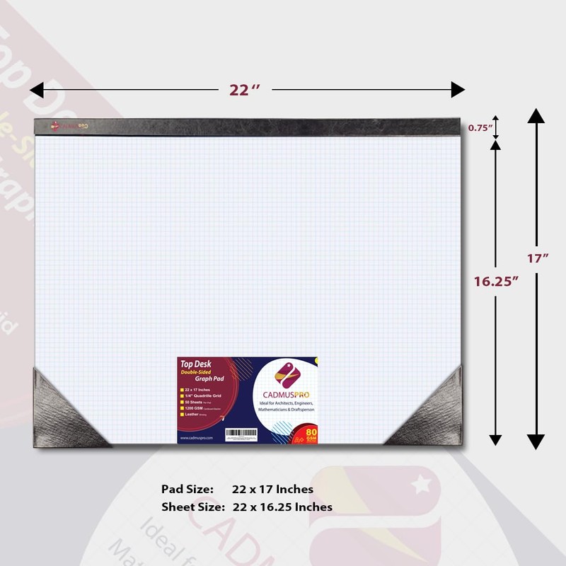 CADMUSPRO Top Desk 22"x17" Large Premium Graph Pad, Double-Sided Quadrille