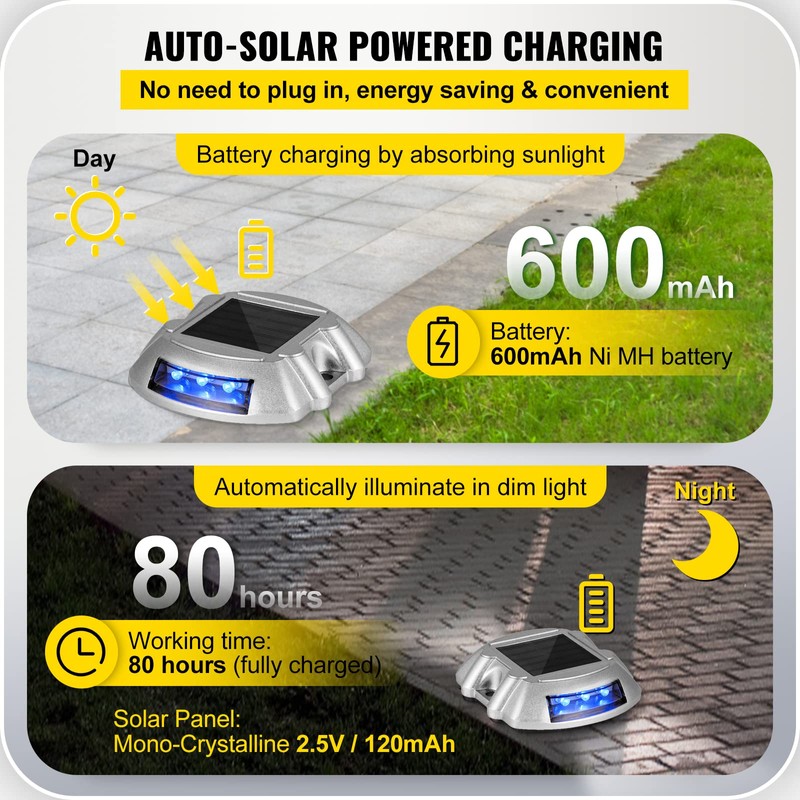 VEVOR Driveway Lights 16-Pack, Solar Driveway Lights with Switch Button,