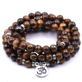 Self-Discovery 108 Natural Beads Mala Yoga Jewellery Meditation Beads Bracelet Necklace with Yoga Symbol Charm, Stone, Pearl