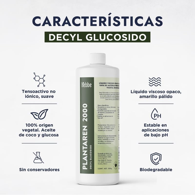 Hebbe - Decil Glucósido, Tensioactivo Suave y Biodegradable para Cosméticos,