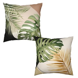 Wnoesat 2 Pack Green Palm Leaf Pillow Covers Tropical Monstera Leaves Throw Pillow Covers 20x20 Inch Summer Banana Leaf Mid Century Farmhouse Decorative Pillow Cases for Sofa Chair Patio Bed Car