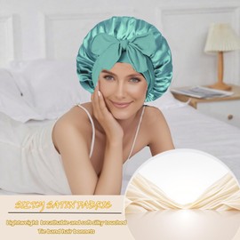 CHUNG Women Hair Bonnets Double Layer Satin Silk Bonnet Hat for Sleeping with Tie Band Wig Curly Double Layer,GrassGreen
