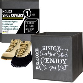 Shoe Cover Box - Welcome Guests to Please Cover Shoes. Indoor Foldable Storage Bin to Fill w/your Favorite Booties. For Homeowner, Real Estate Agent, Realtor Open House Supplies | 1 Grey & White
