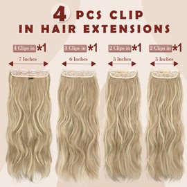 FESHFEN Clip in Hair Extensions for Women - 4 Pcs Thick Double Weft Long Wavy Soft Synthetic Blends Well Hair Extension, 20 inch Dirty Blonde