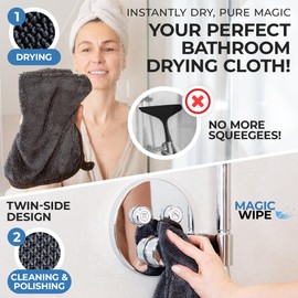 MAGIC WIPE® Bathroom Drying Cloth XXL - Multicolor 3 Pack 40 x 60 cm Microfibre Cleaning Cloth - Streak & Lint Free Cloth, Premium Quality Drying Towel for Bathrooms, Kitchen, Mirrors, Car
