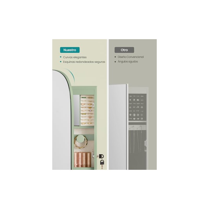 SONGMICS Espejo Joyero de Pared con Luz LED, 10 x