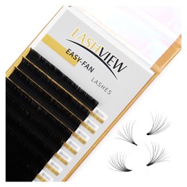 LASHVIEW 1S Fast Fan Silk Individual Eyelash Extensions 0.07mm Thickness M Curl 8mm Length Handmade Semi-permanent Auto-Fan Volume Eyelashes For Professional Salon Use