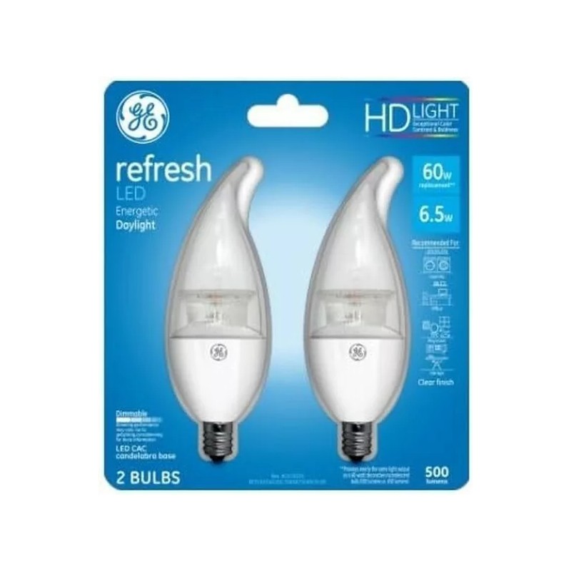 GE Daylight LED Refresh Candelabra Base Bulbs 60W EQ 6.5W