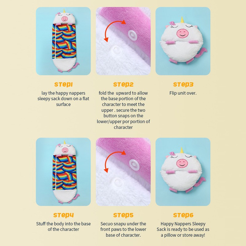 Kids Sleeping Bag Cartoon Animals Soft Plush Wearable Foldable Prevents