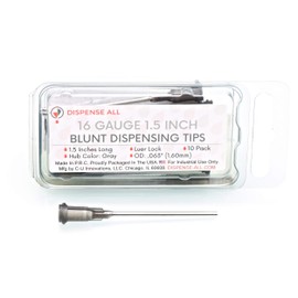 Dispense All - 16 Gauge 1.5 Inch Blunt Tipped Dispensing Needles, Luer Lock, 10 Count