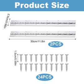 2 PCS Piano Hinge, Piano Hinges 300mm Long Stainless Steel Continuous Hinges with 24pcs Screws, Piano Hinges for Wood, Stainless Steel Hinges for Pianos Cabinet Doors Windows Boats