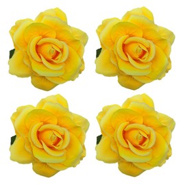Sanrich 4pcs/pack Mexican Hair Flowers Fabric Rose Hair Flowers Clips Hairpin Brooch Headpieces (yellow)
