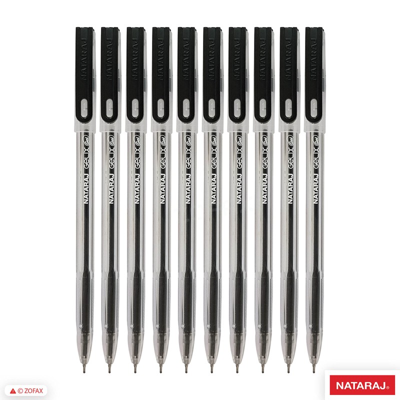 NATARAJ - 10 Gelix Gel BLACK Pens 0.7mm Fine Tip