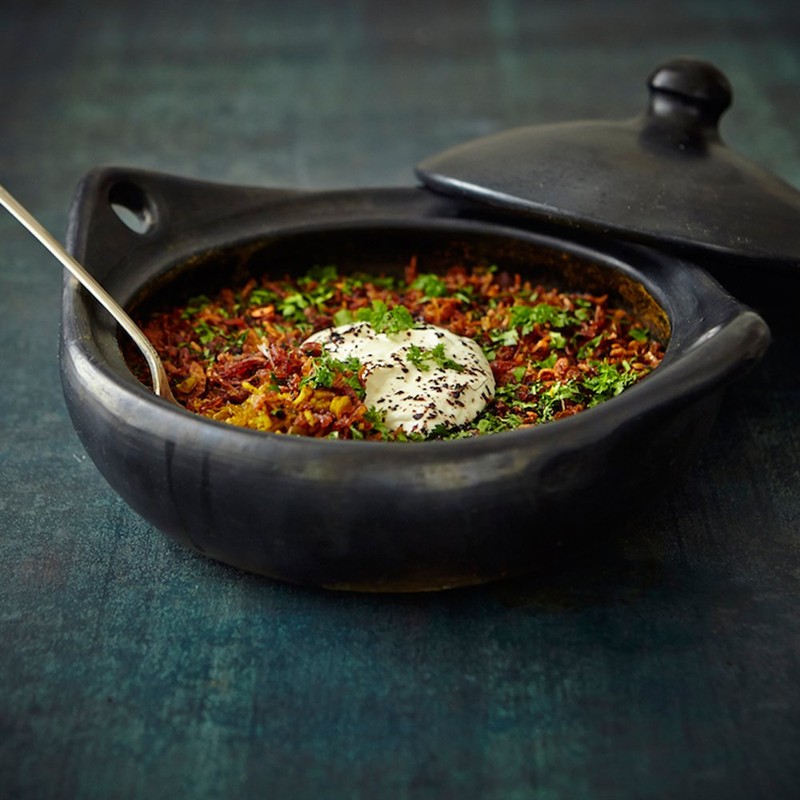 Ancient Cookware, Round Clay Chamba Serving Dish with Handles and