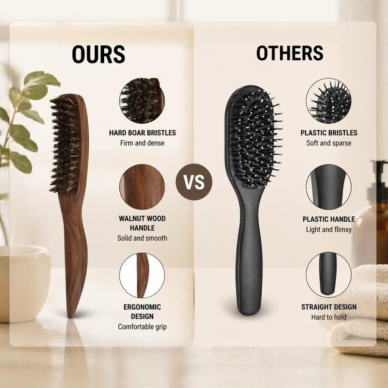 Slick Back Set - Boar Bristle Brush - Comb -