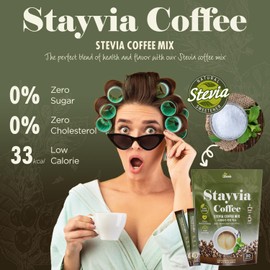 STAYVIA COFFEE Stevia Instant Coffee Packets - Korean Instant Latte with Sugar-Free & Low Calories - 120 Sticks (0.33oz) - Plant-Based Sweetener - Enjoy Caffeine Hot & Cold at Office, Home & Travel