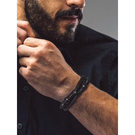 Bandmax Men's Leather Bracelet Microfibre Leather Braided Bracelet Wrap Bracelet with Magnetic Clasp Bracelet Accessory Bracelet Length 19 cm/21 cm/23 cm, Leather