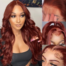 24 Inch Reddish Brown Lace Front Wigs Human Hair 13×6 HD Lace Body Wave Aubrun Brown Front Wig Pre Plucked Red Human Hair Colored Wig 180% Density