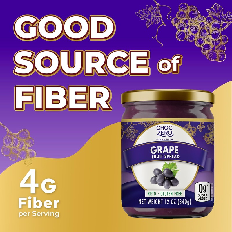 ChocZero Keto Grape Jam, No Added Sugar Fruit Spread Preserves,