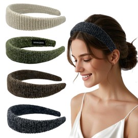 Fashionable Hard Headband Knitted Headband for Women and Girls, Non-Slip, Fabric Covered, Wide, Hair Accessory Headband for Everyday and Leisure (Black, One Size)