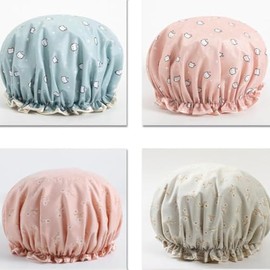 Gorros de Baño Impermeables para Mujer 2piezas Doble Capa Estampado Creativo de Eva y Satén, Ideales para Limpieza Facial y Spa