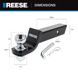 Reese 21536 Trailer Hitch Ball Mount Starter Kit, Fits 2 Inch Square Receiver, 2 Inch Drop, 6,000 lbs. Capacity, Includes 2 Inch Trailer Ball and Pin & Clip