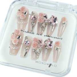 3D Nails Handmade Press on Nails Long | Hand painted nails with fashion Design | Reusable fake Nails For Women And Girls | False Nails 10 Pcs(M) FAB-032