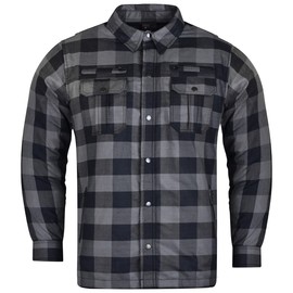 Mens Armored Checkered Flannel Biker Shirt, Multiple Waterproof Storage Pockets CE Approved Armor Reinforced Water Resistant (Grey, 2XL)