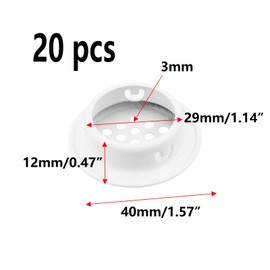 Semetall Air Vents 20 Pack 29mm(1-1/8") Stainless Steel Circular Soffit Vent Round Vent Mesh Hole Louver for Kitchen/Bathroom/Cabinet/Wardrobe/Shoebox (White)