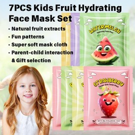Kids Face Masks for Girls – 7PCS Fruit Hydrating Face Mask Set with Collagen Face Mask & Fruit Extracts – Gifts for Teenage Girls – Skincare for Kids – Teen Skincare – Women's Pamper Set