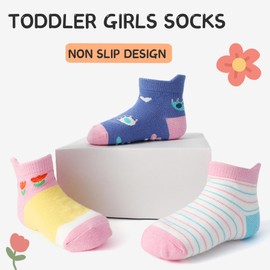 Skibeaut Toddler Ankle Socks - 12 Pairs Kids Grips Low Cut Non Slip Cute Socks with Grippers for Boys Girls for 5-7 Years Child