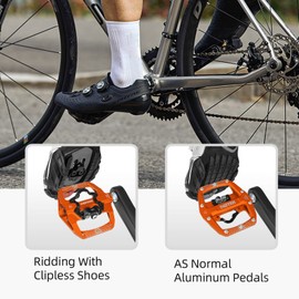 MZYRH Pedal,MTB Mountain Bike Pedals Compatible with Dual Function Sealed Clipless Aluminum 9/16" Bicycle Flat Platform with Cleats for Road, MTB (Orange)