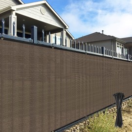 AwnPro 5' x 39'10" Privacy Fence Screens Sun Block Windscreen with Heavy Duty Commercial Grade 160 GSM with Brass Gromment Brown