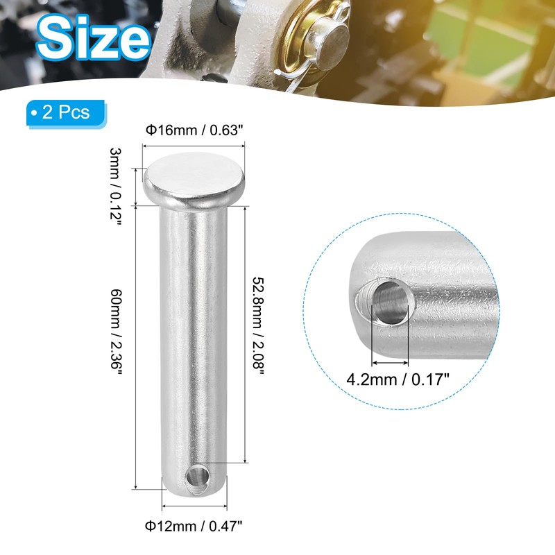 PATIKIL 12 x 60 mm Single Hole Clevis Pins, 2
