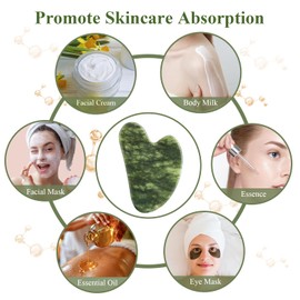 Alyvisun Natural Green Jade Gua Sha Tool, Face, Neck and Body Massage Stone, Facial Massage Board for Relieving Puffiness and Jawline Improving with User Manual, Skincare Gift for Women