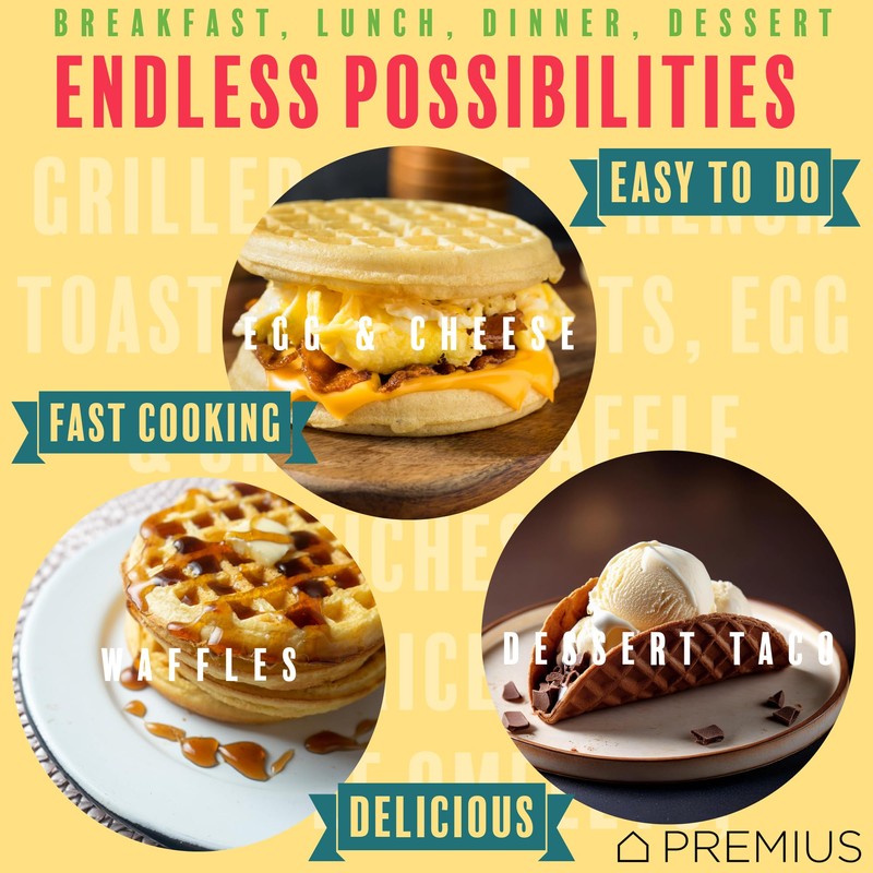 PREMIUS Ceramic Nonstick Mini Snack Waffle Maker, 4” Mold, Quick