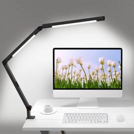 LED Desk Lamp with Clamp, Architect Desk Lamp with Dual Light and Adjustable Swing Arm, Clip-on Eye-Care 4 CCT Modes & 5 Brightness Levels Table Light Modern Computer Lighting for Home Office