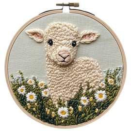 DIY Punch Needle Kit for Beginners, Punch Needle Embroidery Set Felt Painting PunchStitching Kit with 20cm Hoop & Tools Starter DIY Craft Kit Cute Sheep with Daisy Flower Perfect Home Decor Art Gift