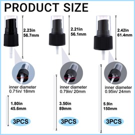 CTEAKOP 9 Pcs Spray Tops for Bottles, 3 Sizes Spray Bottle Top, Spray Nozzle for Bottles, Spray Bottle Nozzle for Essential Oil, Cleaning Solutions - Black (18/410, 20/410, 24/410)