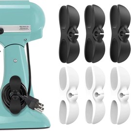 Organizador de Cables para Electrodomésticos, Enrollador de Cable de cocina 6 Piezas Soporte para Cables para Mezclador, Cafetera, Microondas, Tostador, Más limpio Ordenado (Negro*3, Blanco*3)