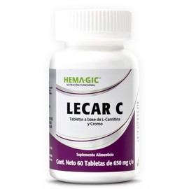 LECAR C L-Carnitina y Cromo - 60 Tabletas de 650 mg - Suplementos Alimenticios - Fórmula con Celulosa Microcristalina y Polinicotinato de Cromo - 250 mg y 200 mcg c/u
