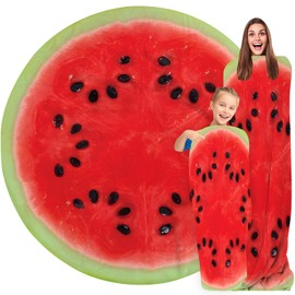 GardEssere Watermelon Blanket For Kids Adults Round Blanket Cozy Flannel Funny Realistic Food Throw Blankets Novelty Soft for Men Women for Bed Couch 120 CM