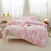 chovy Pink White Rabbit Plush Faux Fur Bread Grid Comforter