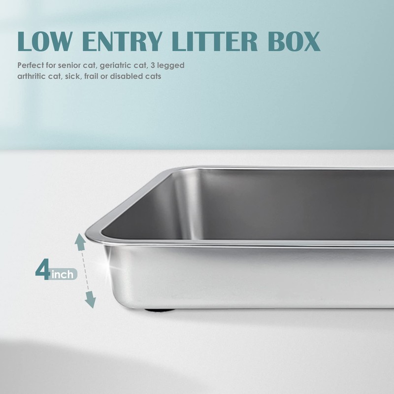 IKITCHEN Stainless Steel Cat Litter Box, Large Metal Litter Pan