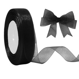 JaoZuyard Black Organza Chiffon Ribbon 1/2 inch X 50 Yards Sheer Ribbon for Flower Fabric for Wedding Invitations Bridal Bouquets Party Decoration Gift Wrapping Bow Making