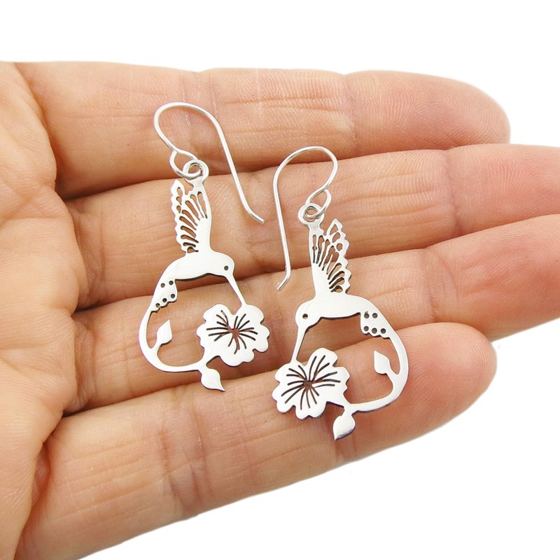 Long Hummingbird 925 Sterling Silver Drop Earrings