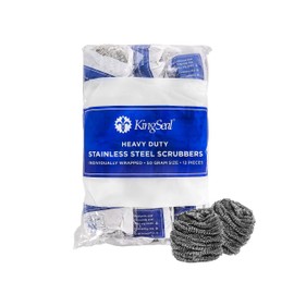 12 Count | KingSeal Stainless Steel Scrubbers, Scrub Pads, Heavy Duty, 50 gram Weight, Individually Wrapped - 1 Pack of 12